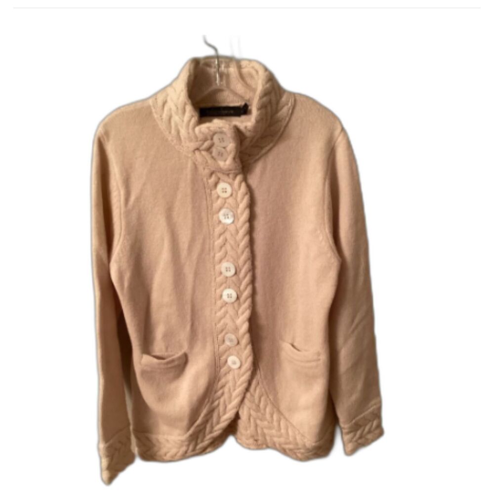 Irelands Eye Clover Cropped Aran Cardigan Sweater Virgin Wool Sagemari size XL